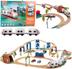 Interactieve elektrische treinbaan met tunnel, station en dinosaurussen 95 × 85 cm