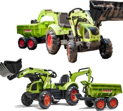 Traptractor CLAAS met aanhanger en lader voor kinderen vanaf 3 jaar