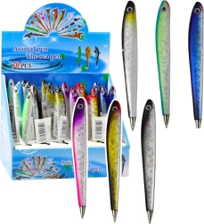 Balpen in de vorm van een vis met blauwe inkt