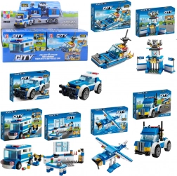 Politiebouwset 8-in-1 – voertuigen, gebouwen en helikopter (98–118 stukjes)
