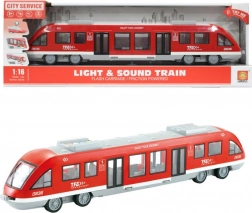 Rode tram met openslaande deuren, geluiden en verlichting