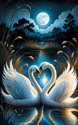 Diamantschilderen zwanen bij volle maan 30 × 40 cm