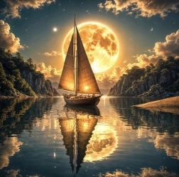 Diamantschilderen Middernachtelijke vaart 30 × 40 cm