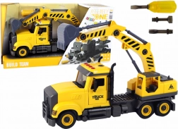 Bouwvrachtwagen met kraan om te monteren – geel
