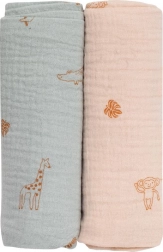 Bubaba Bio mousseline luiers 2 stuks - groen en beige