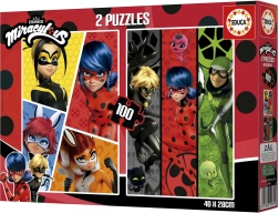 Kinderenpuzzel EDUCA – WONDERLADYBUG EN ZWARTE KATER 2×100 stukjes