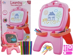 Dubbelzijdig magnetisch en krijtbord – roze met sjablonen