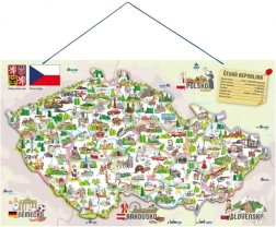 Woody magnetische kaart van Tsjechië met afbeeldingen en gezelschapsspel 3-in-1