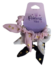 PINK set scrunchie-haarelastiekjes met strik en gouden hartjes - 3 stuks