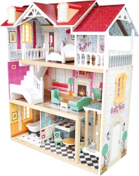 Bino driedelig houten poppenhuis met lift en 13 accessoires
