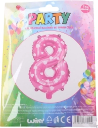 Opblaasbare ballon cijfer 8 roze met hartjes