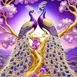 Diamond painting Pauwen op een tak 30x40 cm