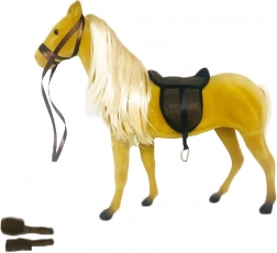 Pluchen paard licht 35 cm met zadel en accessoires