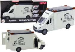Witte auto-transporteur voor paarden met openslaande deuren en licht- en geluidseffecten