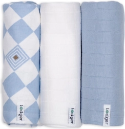 Lodger swaddler van biologisch katoen Blue fogg, 70 × 70 cm (3 stuks)