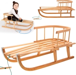 Houten slee met rugleuning en trekkoord