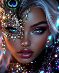 Diamond painting vrouw met pauwenmasker 30 × 40 cm