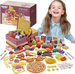 Woopie picknickmand met fruit, groenten en fastfood, XXL set 103 stuks