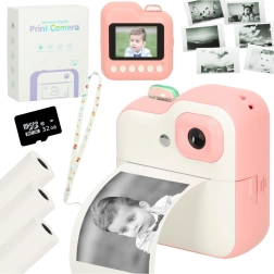 Instantkindercamera met thermische printer en 32 GB kaart – Roze