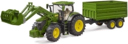 Bruder John Deere 7R 350-tractor met frontlader en tandemkipwagen