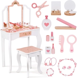 Houten kaptafel met driedelige spiegel en accessoires WOOPIE GREEN