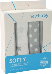 Katoenen mousseline luiers NEW BABY Softy 70 × 70 cm, 4 stuks, grijs‑wit