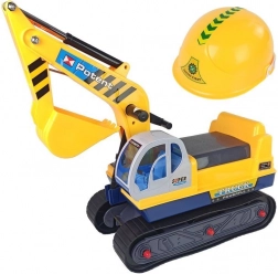 Kinderloopgraafmachine met bewegende arm en gele helm