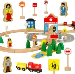 Houten treinbaan met station 50 stukken