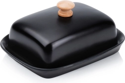 Zwarte keramische botervloot met houten knop Vilde