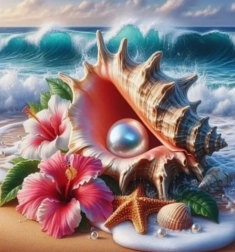 Diamantschilderen schelp met parel 30 × 40 cm