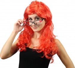 Rode lange carnavalspruik met pony voor volwassenen
