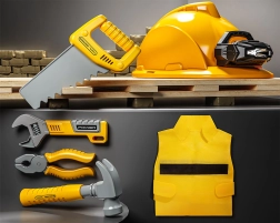 Gereedschapsset met helm en hoofdlamp voor kinderen