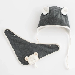 Lente babymutsje met halsdoek New Baby Sebastian, grijs, maat 56 (0–3 m)
