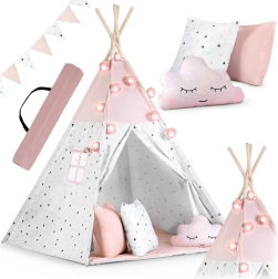 Kinder-teepee met slinger en lichtjes NUKIDO – roze