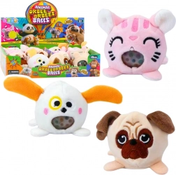 Pluche knijp-gniotek met diertjes en waterkralen 6 cm