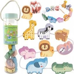 Houten rijgdiertjes ZOO WOOPIE GREEN, montessori, 13 stuks