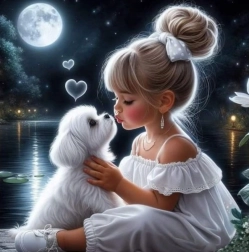 Diamond painting Meisje met hondje 30x40cm