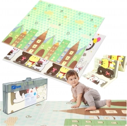 Tweedelige opvouwbare foam speelmat HUMBI 200 × 180 × 1 cm – stad, dieren