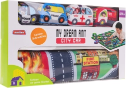 Speelmat brandweer en stad met zachte autootjes