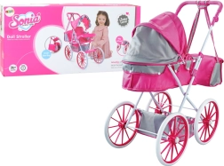 Metalen poppenwagen met tas en grote wielen – roze