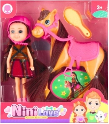 Pop met paardrijster 15 cm met accessoires