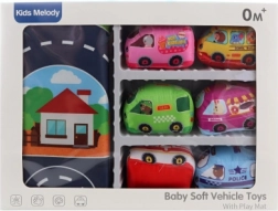 Kinderverkeersset met stoffen speelkleed en 6 voertuigen