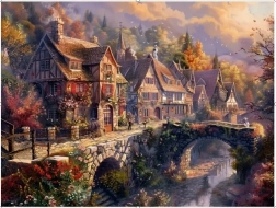 Norimpex schilderen op nummer Bergstadje aan het water 40 × 50 cm