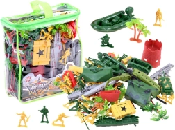 Grote set plastic soldaatjes met tank en helikopter in zip-etui
