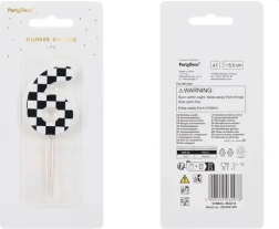 Verjaardagskaars cijfer 6 met schaakbordpatroon, 5,5 cm