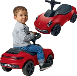 Rode loopauto Porsche 911 met claxon en stille wielen BIG