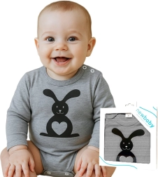 Babybody met lange mouwen NEW BABY Diertje Konijntje, grijs