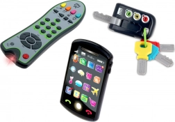 Trio set Tech Too – sleutels, TV‑afstandsbediening en kindersmartphone