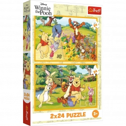 Puzzel 2x24 Disney Winnie de Poeh - Dag in de tuin