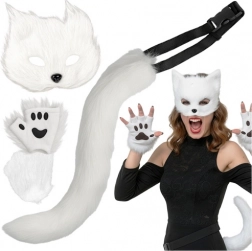 Kostuum kat, vos of wolf RUHHY – witte 4-in-1 set met masker, staart en pootjes
